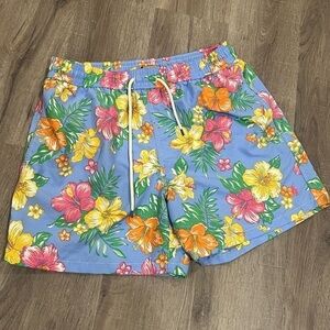 Polo Ralph Lauren XL Fully Lined Light Blue Floral Pattern Logo Swim Trunks